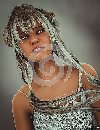 Fantasy character with silver hair Stock Photo