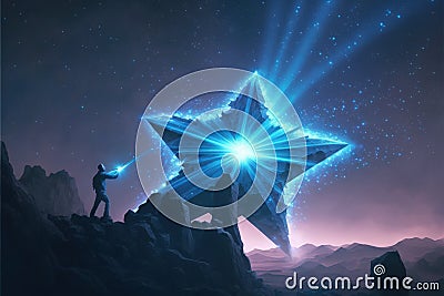 Fantasy character smashing star with stardust creator device Stock Photo