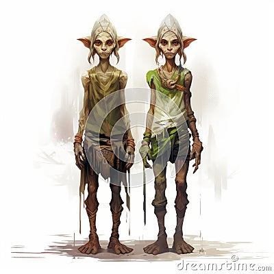 Fantasy Characters In Goblincore Style: Elves In Algorithmic Art Cartoon Illustration