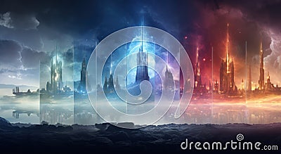 A fantasy cityscape for wallpapers, vibrant colors Stock Photo