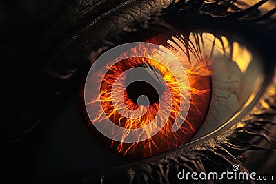 Fantasy close up of dragon eye. Magical animal. Macro shot of creature. Generative AI illustration Cartoon Illustration