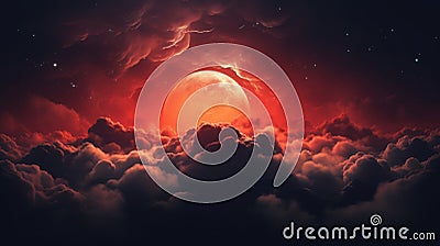 Fantasy cloudscape with full moon and stars. 3D rendering Generative AI Cartoon Illustration