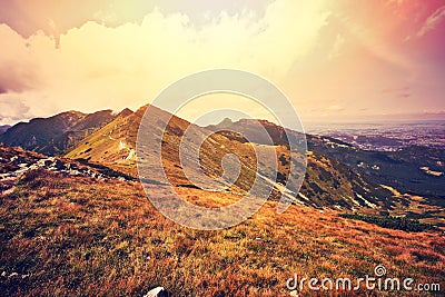 Fantasy and colorfull nature mountains landscape. Stock Photo