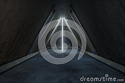 Fantasy concrete tunnel building with glowing neon light. 3d rendering Cartoon Illustration