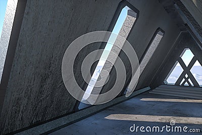 Fantasy concrete tunnel building, triangle tunnel. 3d rendering Cartoon Illustration