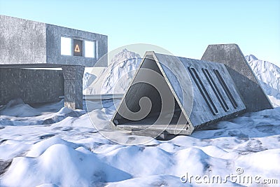 Fantasy concrete tunnel building, triangle tunnel. 3d rendering Cartoon Illustration