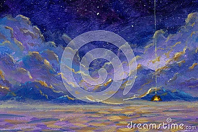 Fantasy cosmic art on another planet painting space waves Cartoon Illustration