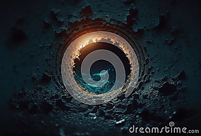 Fantasy cosmic wormhole, funnel-shaped tunnel, 3d rendering space travel concep. Generative AI Stock Photo