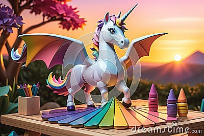 Fantasy Creature Toy: Merging the Whimsy of a Unicorn, the Scales of a Dragon, and the Colors of a Sunset Stock Photo