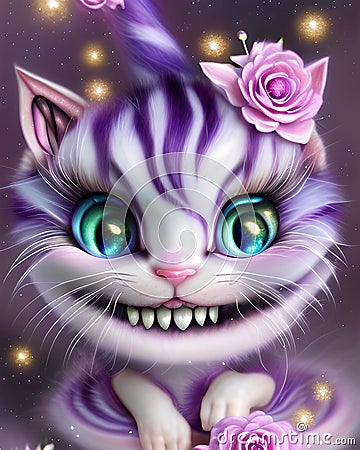 Fantasy Cute Kawaii baby Cheshire cat kitten Cartoon Illustration