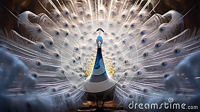 fantasy 3d image of an albino white peacock in the forest. Stock Photo