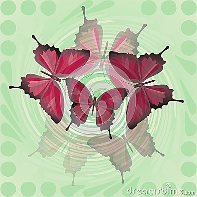 Fantasy decorative spring or summer tile with red butterfly motif Stock Photo