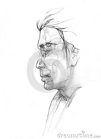 Fantasy drawing man's sideview Cartoon Illustration