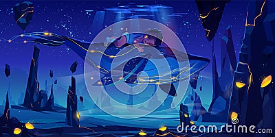 Fantasy dream, space fairy tale with huge whale Vector Illustration