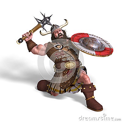 Fantasy dwarf with spike club and shield Stock Photo