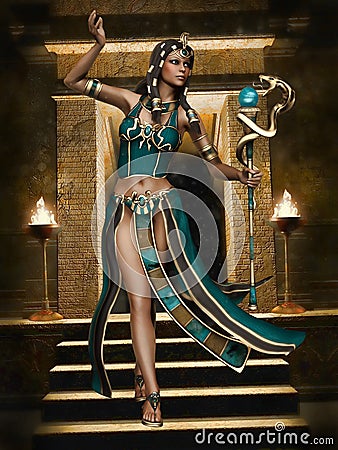 Fantasy Egyptian girl with a cobra staff Stock Photo