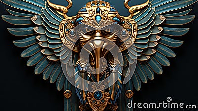 Fantasy egyptian pharaoh goddess with golden wings on a black background Stock Photo