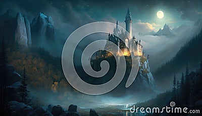 Fantasy enchanted castle. Generative AI Stock Photo