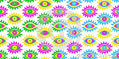 Fantasy eyes of acid colors. Set of seamless patterns Vector Illustration