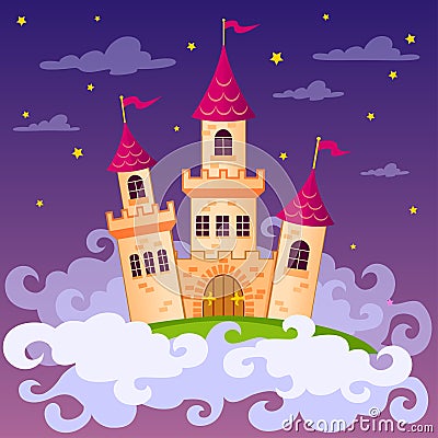 Fantasy fairy tale castle in clouds Vector Illustration