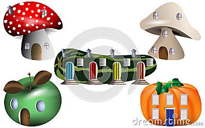 Fantasy Fairy-tale Homes in Nature Vector Illustration