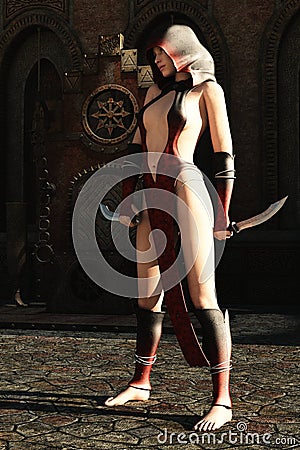 Fantasy female assassin and empty throne Stock Photo