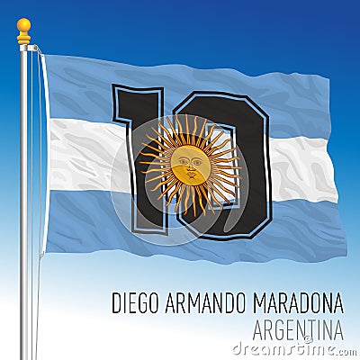 Fantasy flag of Diego Armando Maradona number ten, Argentina Vector Illustration