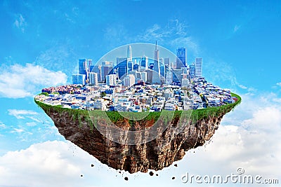 Fantasy Floating Island of San Francisco on a Blue Sky Stock Photo