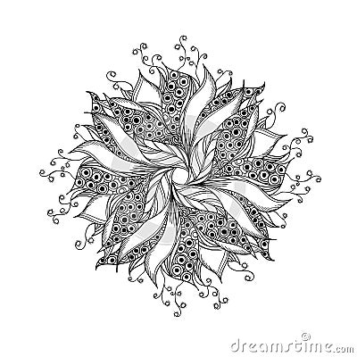 Fantasy flower, black and white tattoo pattern Vector Illustration