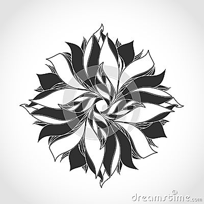 Fantasy flower, black and white tattoo pattern Vector Illustration