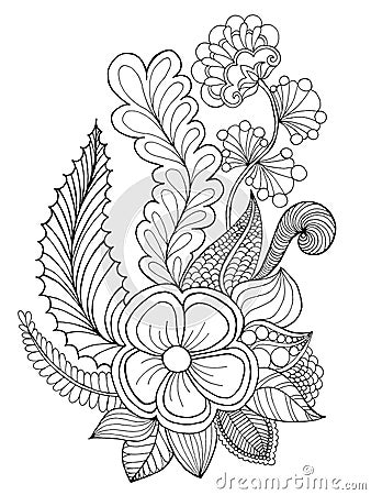 Fantasy flowers coloring page. Vector Illustration