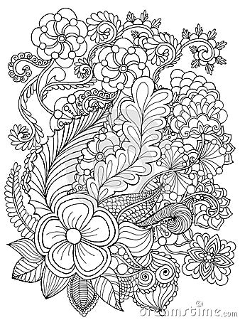 Fantasy flowers coloring page. Vector Illustration