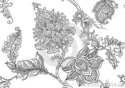 Fantasy flowers in retro, vintage, jacobean embroidery style Vector Illustration