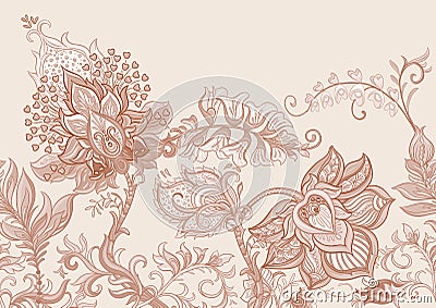 Fantasy flowers in retro, vintage, jacobean embroidery style Vector Illustration