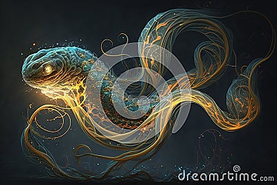 Fantasy fluid and graceful creature, made of flowing tendrils and glowing energy illustration generative ai Cartoon Illustration