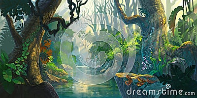 Fantasy forest painting Stock Photo