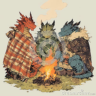 Fantasy Gathering of Dragon Friends Stock Photo