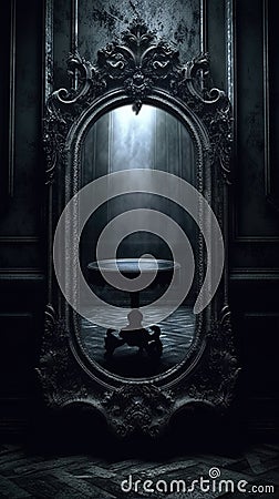 Fantasy Haunted Mirror at Night Stock Photo