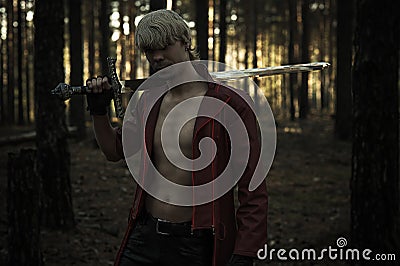 Fantasy hero with a sword Stock Photo