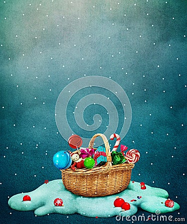 Christmas gift basket Stock Photo