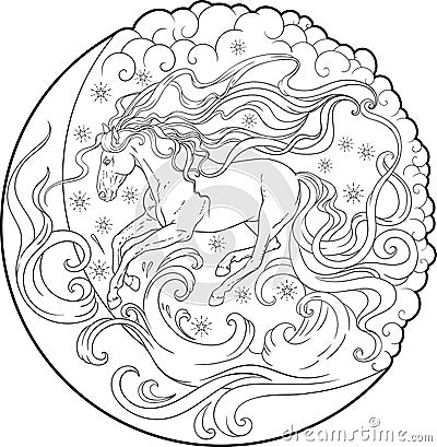 Fantasy horse running through the sky Vector Illustration