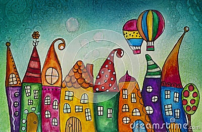 Fantasy houses Cartoon Illustration