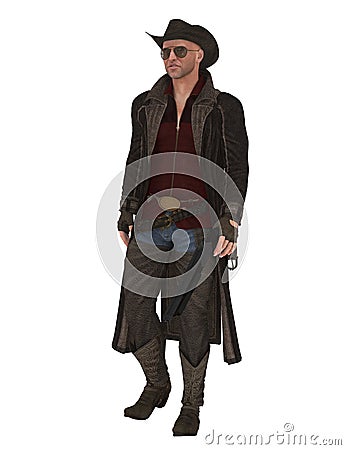 Fantasy hunter with coat and shotgun Cartoon Illustration