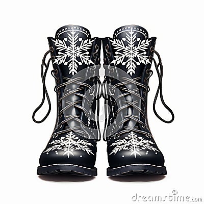 Fantasy Illustrated Black Boots With Snowflake Design Cartoon Illustration