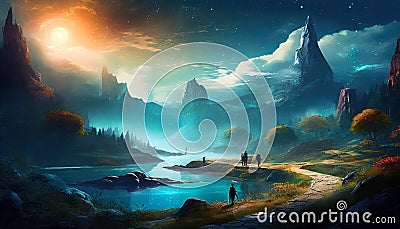 fantasy illustrated landscape Stock Photo