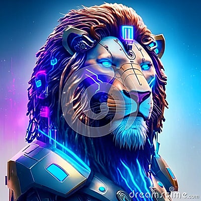 Fantasy illustration of a lion in space, 3d digitally rendered illustration Generative AI Cartoon Illustration