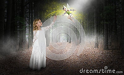 Fantasy, Imagination, Young Girl, Fairy, Elf, Woods Stock Photo