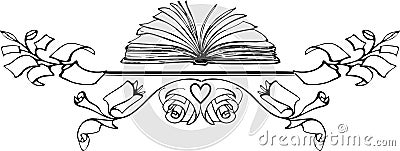 Fantasy with inspiration. the open book with plants on the sides, Sketch style vector illustration. Old hand-drawn Vector Illustration