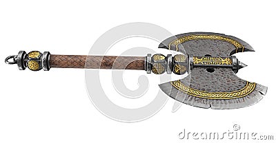 Fantasy iron ax on an isolated white background. 3d illustration Cartoon Illustration