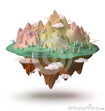 Fantasy island floating in the air 3d dream concept Stock Photo